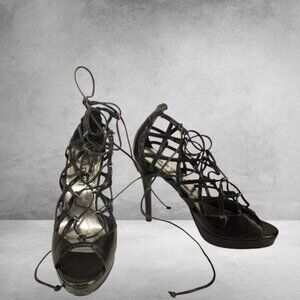 COLIN STUART -- Black Lace-Up Stiletto Heels, Ultra High, Platform, Rarely Worn